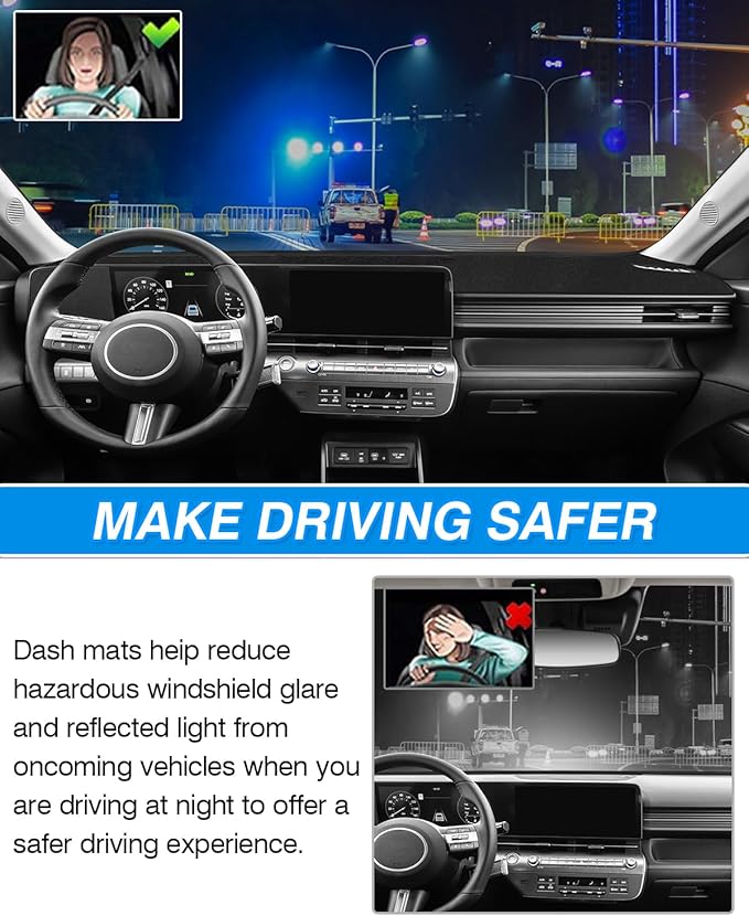 Cartist Dash Cover Compatible with Hyundai Kona 2024-2026 Dashboard Cover Mat hyundai kona 2024 accessoriesNon-Slip Carpet Sunshield Glare UV Rays Protector（New vents have been added to the left side）