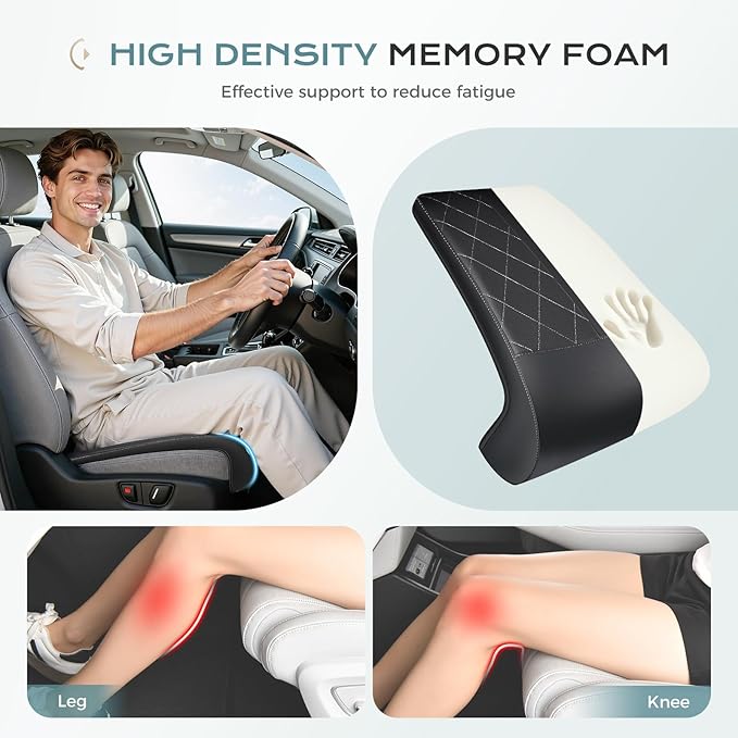 Coverado Car Seat Extender Leg Support, Leather Leg Support Cushion, Car Leg Extender Cushions for Long Driving, Waterproof Car Seat Cushions Leg Rest Pad Universal Fit for Most Car Seat (Black)
