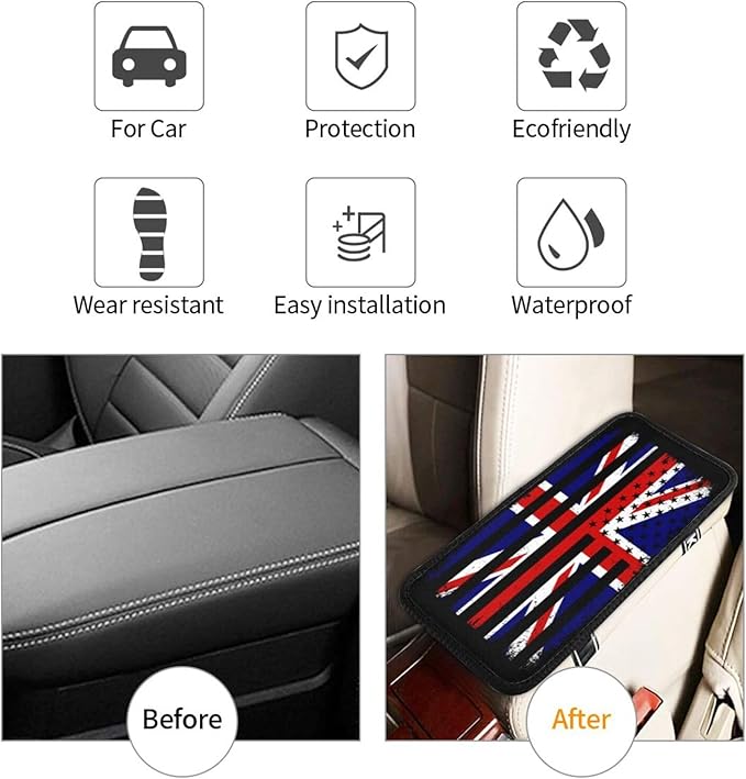 Car Armrest Cover America and Britain British Flag Combine Armrest Seat Handrail Box Cover Auto Center Console Pad Cushion Universal Decoration Protector Accessories