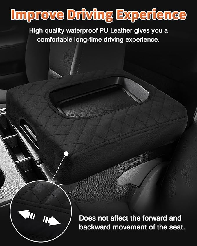 Shademax Center Console Cover for Chevy Silverado&GMC Sierra 2014-2018 Jump Seat Accessories, Armrest Cover Center Console Cushion Pad Leather Arm Rest Protectior (ONLY for Split Bench Seat Console)