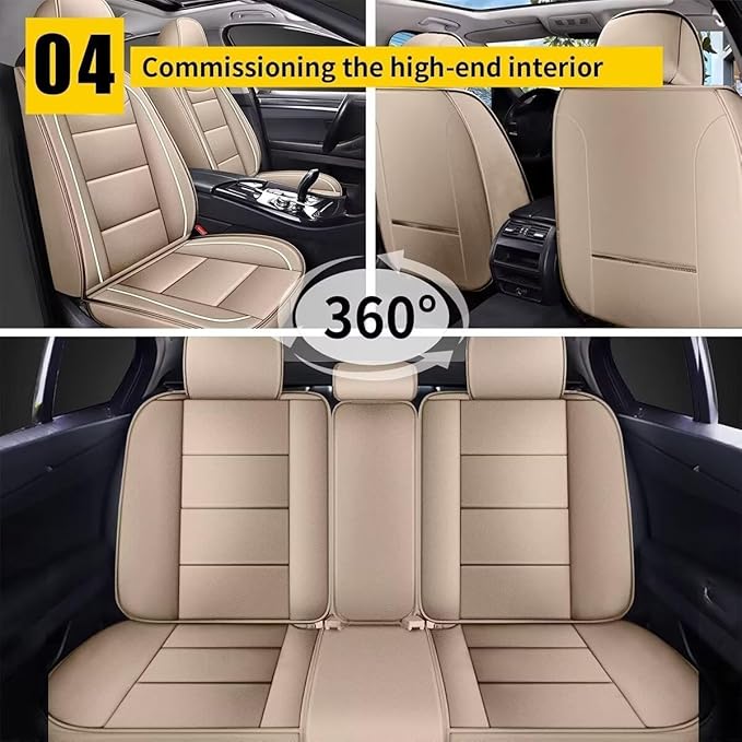 YORKNEIC Full Set Seat Covers Fit for VW Volkswagen Jetta 2007-2025: Faux Leather Car Seat Cover Protector Cushion (5-Seat Full Set, Beige)