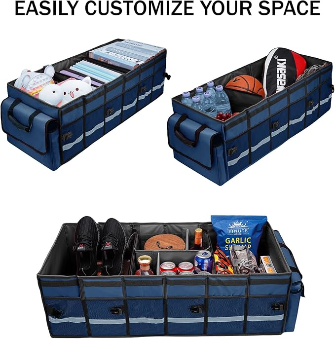 GDNasist Car Trunk Organizer and Storage with Removable Leakproof Cooler Bag, 6 Removable Dividers for Custom Space, Collapsible Trunk Storage with Non Slip Bottom, Foldable Cover for SUV, Jeep, MPVs
