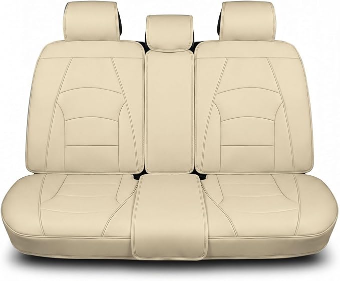 FH Group Ultra Comfort Highest Grade Faux Leather Seat Cushions (Solid Beige) Rear Set with Gift – Universal Fit for Cars Trucks & SUVs