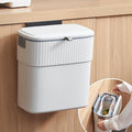 Hanging Trash Can with Lid, 2.3 Gallon Kitchen Garbage Bin Food Waste Container Convenient Durable Over Cabinet Door RV Counter Camping Cupboard Under Sink Compost Bathroom Wall Mounted