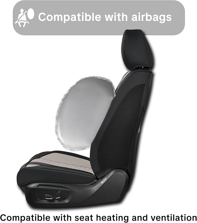 Wertigen Black and Grey PU Leather Car Seat Covers - Luxury Waterproof Car Seat Covers with Lumbar Support, Non-Slip Base, Airbag Compatibility, Easy Installation and Cleaning