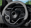 Leather Steering Wheel Cover, 15 Inch Soft Breathable Car Wheel Cover with Anti-Slip Lining, Universal Comfortable Steering Wheel Protector for Most Cars Trucks SUVs (Gray)