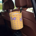 Cute Yellow Polka Dots Purple Bow Car Trash Can Garbage Cans Foldable,Small Hanging Car Organizer Storage Bag Leak Proof, Auto Back Seat Trash Bin Universal for Truck, SUV, Outdoor Travel