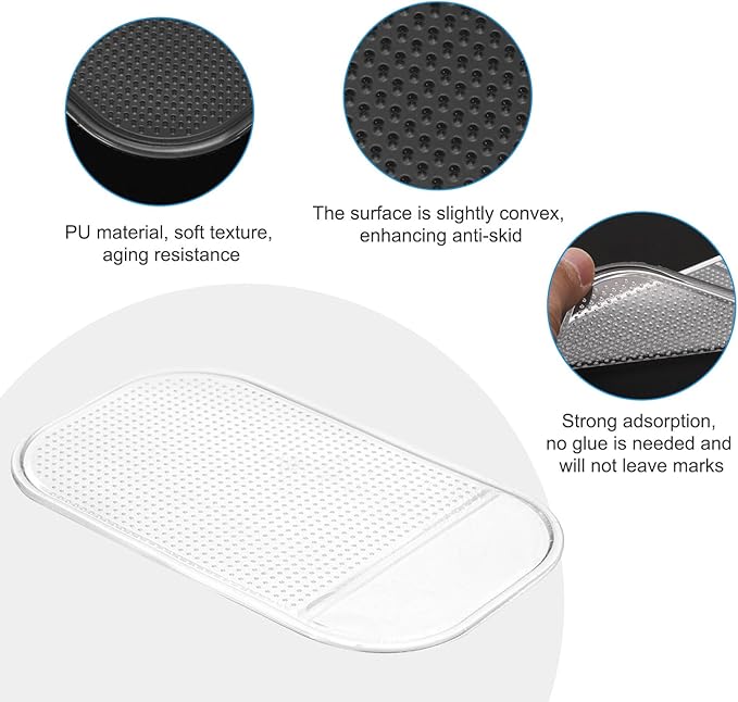 HARFINGTON 7pcs Car Dashboard Anti-Slip Mat 5.5" x 3" Universal Sticky Dash Pad Washable Reusable Car Non-Slip Mats for Phone Keys Sunglasses Electronic Devices, Transparent