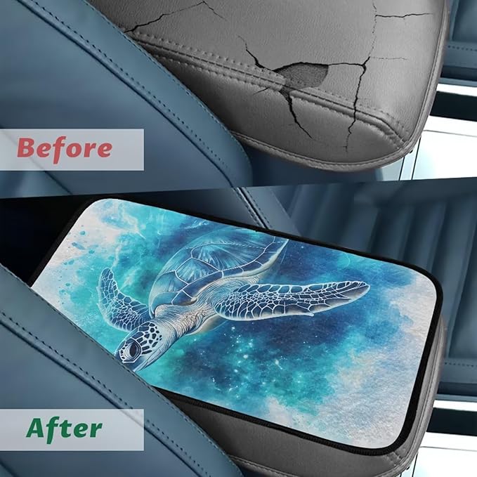 Bulopur Blue Turtle Car Console Covers Armrest Console Cover Flannel Warmth Car Center Console Cover Accessories Protect from Pet Claws Universal Car Interior Accessories Decoration