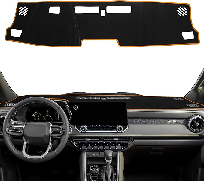 Dash Cover for Chevy Colorado/Gmc Canyon 2023 2024 2025 2026 Dashboard Cover Mat Center Console Non-Slip No Glare Protector Mat Pad Sunshade Interior Accessories for Chevylot Colorado, Orange Trim