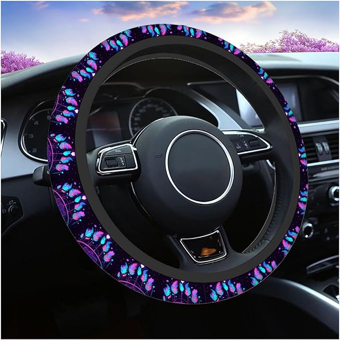 Swono Dream Catcher Feathers Steering Wheel Covers 15" Inch American Dream Catcher Feathers Universal Fit Most Car Sedans SUVs Comfort Grip Comfortable Neoprene Breathable Steering Wheel Protector