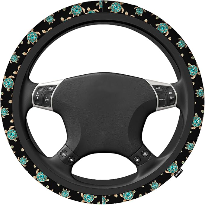 Swono Turtle with Stones Blue Car Neoprene Steering Wheel Cover Jewelry in The Form of A Turtle with Blue 15 Inch Anti-Slip Wheel Wrap Case Protector for SUV Sedan Vans Trucks