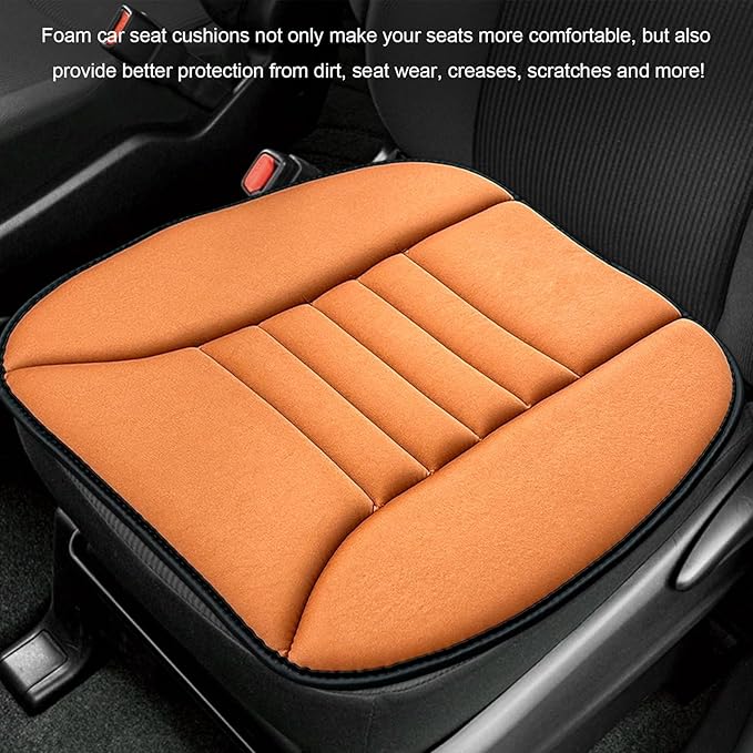 Sun Walker Car Seat Cushion, 1.2" Thick Memory Foam Auto Seat Protector Pressure Relief Pad, Nonslip Bottom Mat Comfort Driving Seats Cover for Truck SUV Sedan, Car Accessories (Orange)