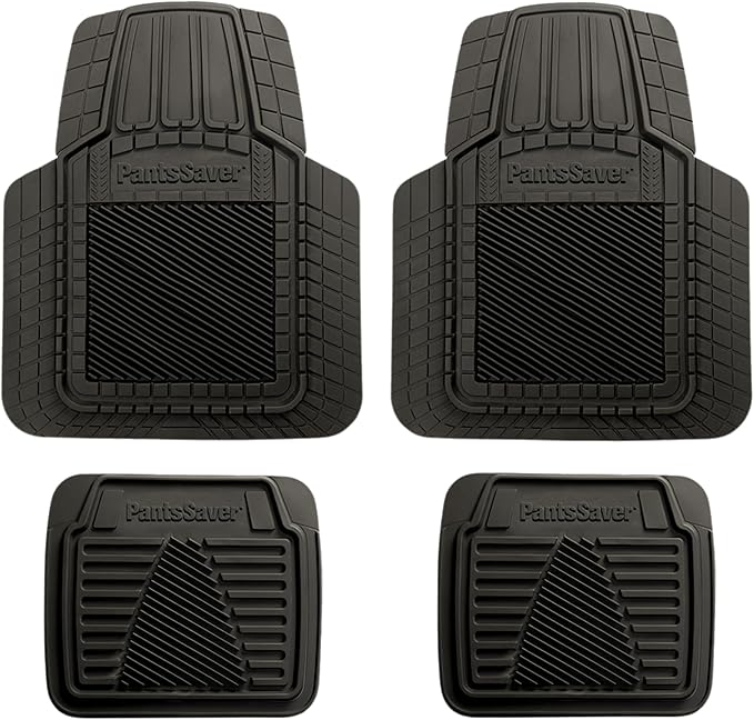 PantsSaver 3D All Weather Car Floor Mats - Trimmable Waterproof Rubber Liners All Season Protection for Car, Truck, SUV, Minivan - Fits Honda, Ford, Toyota, Nissan, Hyundai, Jeep & More 4 PC Set Black