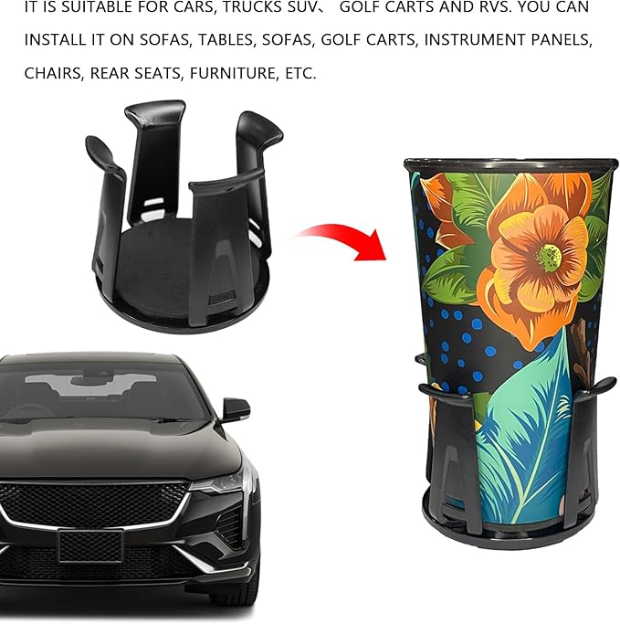 Car Cup Holder Expander, 2PCS Cup Holder Insert Adapter for Car, Adjustable Automotive Slim Can Cupholder Expander for Fixing Beverage Bottle Water Cups, Adhesive Energy Drink Storage Rack
