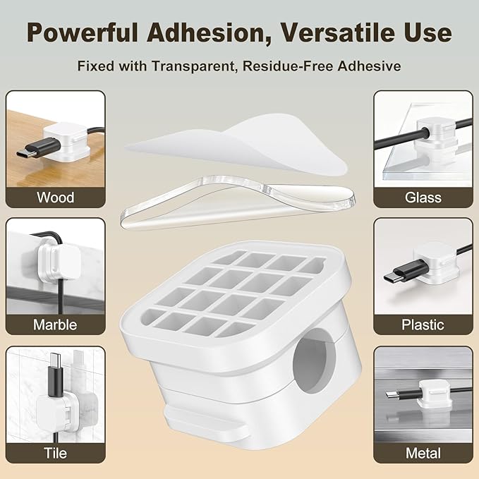 10 Pack Magnetic Cable Clips, Cord Organizer Holder with Strong Adhesive, Desk Cable Management for Home Office Car Desktop Nightstand, Adjustable Wire Keeper (White)