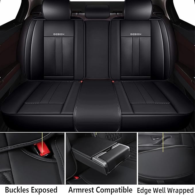 ZiopGTob Nappa Leather Car Seat Covers - Full Set 5-Piece Waterproof Seat Cover Breathable & Cool 4-Season Fit for SUVs/Sedans Premium Airflow Design with Anti-Slip Tech (Black)