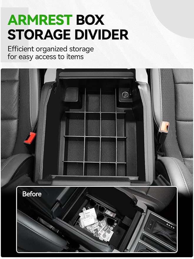 ELECFRESH 2PCS Center Console Organizer for 2024 2023 2022 2021 Ford F150 Accessories, Armrest Storage Box and 16-Compartments Divider for Ford F150 (Not fit for 2025 2026)