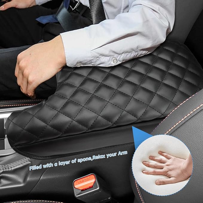 INTGET Car Center Console Armrest Cover for Subaru Crosstrek Accessories 2018-2022 2023 Impreza 2017-2023 Leather Arm Rest Box Lid Cover Seat Protector (Black with Cushion)