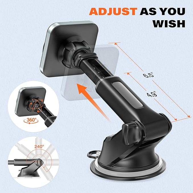 APPS2Car for MagSafe Car Mount【Upgraded 20xN55 Magnets】 Strong Magnetic Phone Holder, Suction Cup Stand for Dashboard Windshield, Adjustable Telescopic Arm, Fit for iPhone 17 16 15 14 13 12 Android