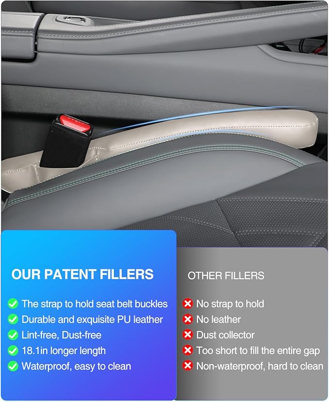 Homaupt Leather Car Seat Gap Filler Universal for Car Truck SUV to Block The Gap Between Seat and Console Stop Things from Dropping 2 Packs Beige