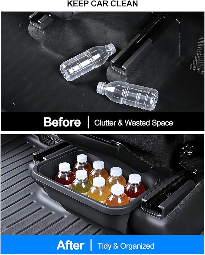 for Tesla Rear Trash Can Model Y Juniper Accessories 2025 2026 Center Console Organizer with Anti-Slip Lid Cover Model Y Floor Storage Box Garbage Bin Silicone Backseat Storage Box Black