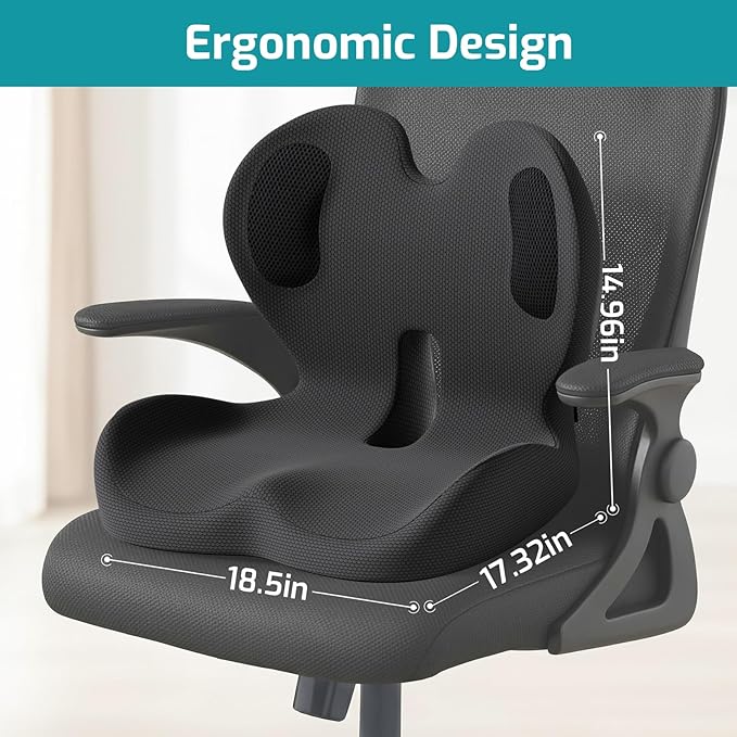 Memory Foam Seat Cushion with Lumbar Support Pillow,Office Chair Cushion,Ergonomic Car Seat Cushion,Designed for Tailbone,Sciatica,Back Pain Relief,for Office,Car,Truck,Desk Chair (Black Honeycomb)