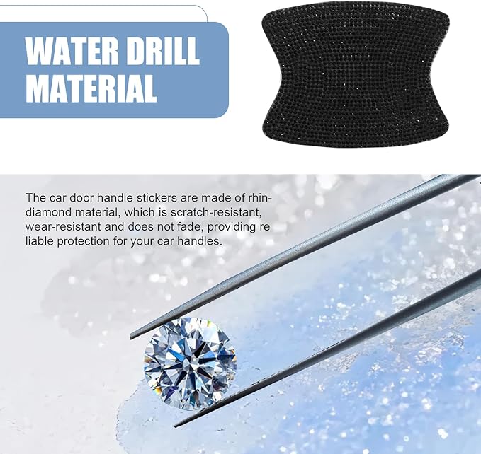 10PCS Bling Car Door Handle Protector, Crystal Rhinestone Car Door Handle Scratch Protector, Anti-Scratch Door Bowl Paint Guard Protective Film, for Auto, Van, Truck (Black)