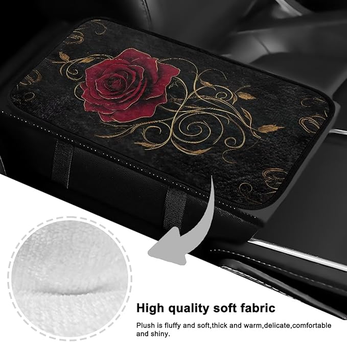 Bulopur Red Rose Car Center Console Cushion Pad Flannel Protect from Pet Claws Auto Armrest Console Cover Easy to Install 12.01 x 7.28 Inch Universal Fit for Auto Truck Van SUV