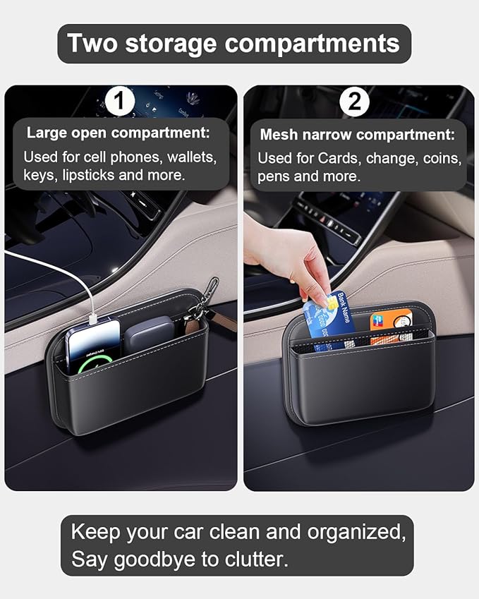 ZQLYCSK Driver's Car Storage Bag, Small Car Side Pocket Organizer for Car Seats, Doors and Consoles, PU Leather (Black)