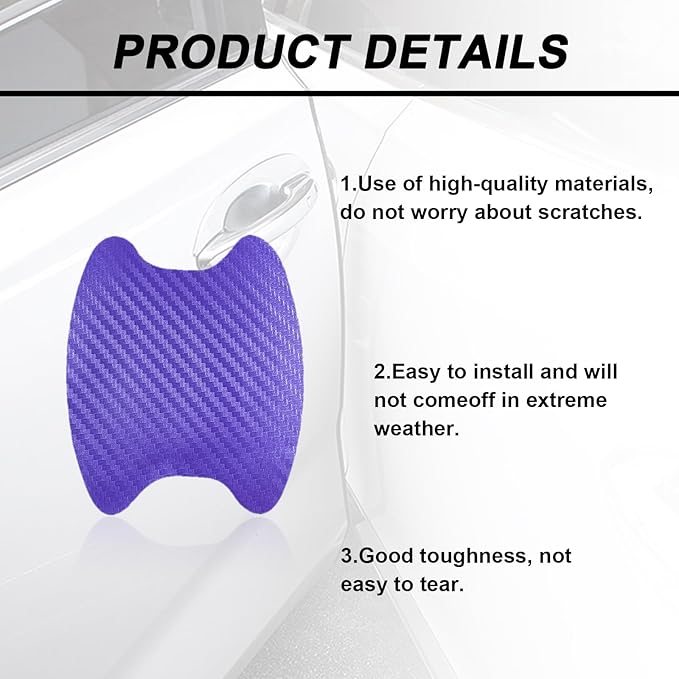 Kewucn 4PCS Car Door Handle Sticker, Carbon Fiber Auto Door Side Handle Protective Films, Anti-Scratch Vehicle Door Cup Protector, Universal Exterior Accessories for Most Cars (Purple)