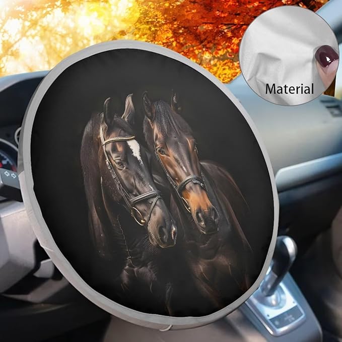 Vintage Horse Pattern Washable Steering Wheel Sunshade Cover for Car SUV Truck Van Cooling Steering Wheel Sun Block Steering Wheel Covers Steering Wheel UV Reflector Shade Cover