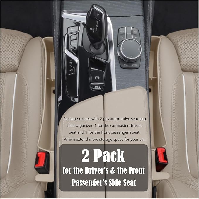 Berylins Seat Gap Storage Box for Your Car,Trucks, Auto Side Seat Gap Filler Organizer 2 Pack, Fill the Gap Space Between the Console and Seats, Universal Car Accessories Gap Filler, Beige