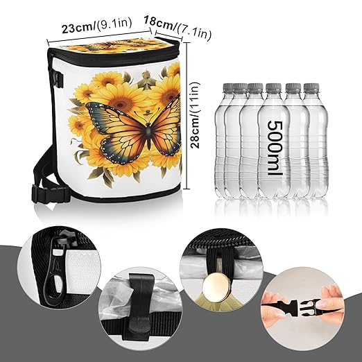 MNSRUU Car Trash Can with Lid, Butterfly Sunflower Car Trash Bag Hanging Organizers and Storage for Front Back Seat, Leak-Proof Trash Bin