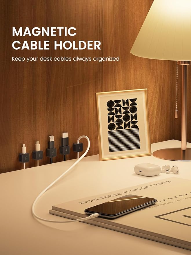 8 Pack Magnetic Cable Clips, Phone Cord Holder for Nightstand, Under Desk Cable Management, Canisflax Adhesive Wire Charging Cord Organizer Keepers Holder for Home Office Car Wall Desktop