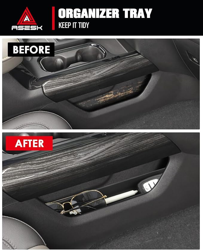 ASZSK for 2022–2026 Silverado&Sierra 1500/2024–2026 Silverado&Sierra 2500HD/3500HD–Full Console w/Bucket Seats Only 4PCS Door Organizer Tray& 2PCS Lower Center Console Organizer Tray