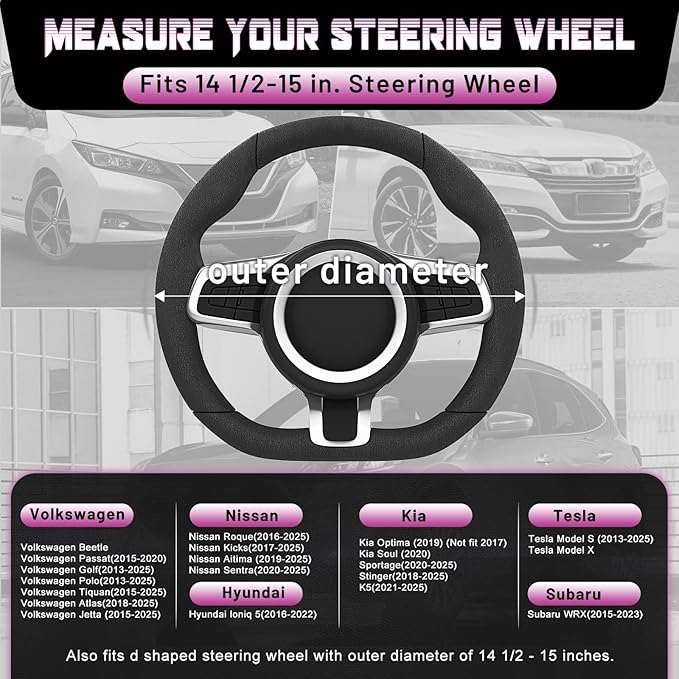 SEG Direct D Shaped Steering Wheel Cover for 14.5-15 inch Flat Bottom Wheels, Breathable Perforated Microfiber Leather, Anti-Slip Grip, Universal Fit for Cars & SUVs, Black and Dawn Purple
