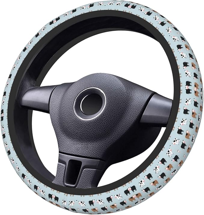 Farmhouse Cows Neoprene Steering Wheel Covers Women Men Car Accessories, Universal 15 Inch Fit Auto, Suvs, Truck