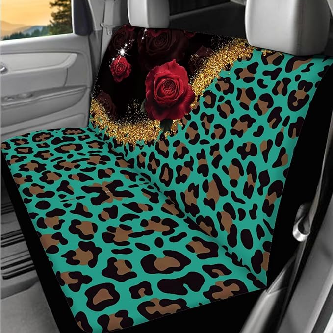 Dngkaoje Leopard Rose Print Car Seat Covers Full Set for Women Auto Interior Protector Front Back Seat Rugs 13 Pcs Leopard Steering Wheel Cover Car Armrest Pad Cover,Universal Collapsible Garbage Bin