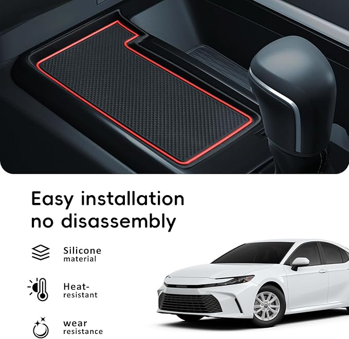 Auovo Wireless Charging Anti-Slip Mat Compatible with 2025 2026 Toyota Camry Accessories Center Control Liner Protective Pad Silicone Interior (Red)