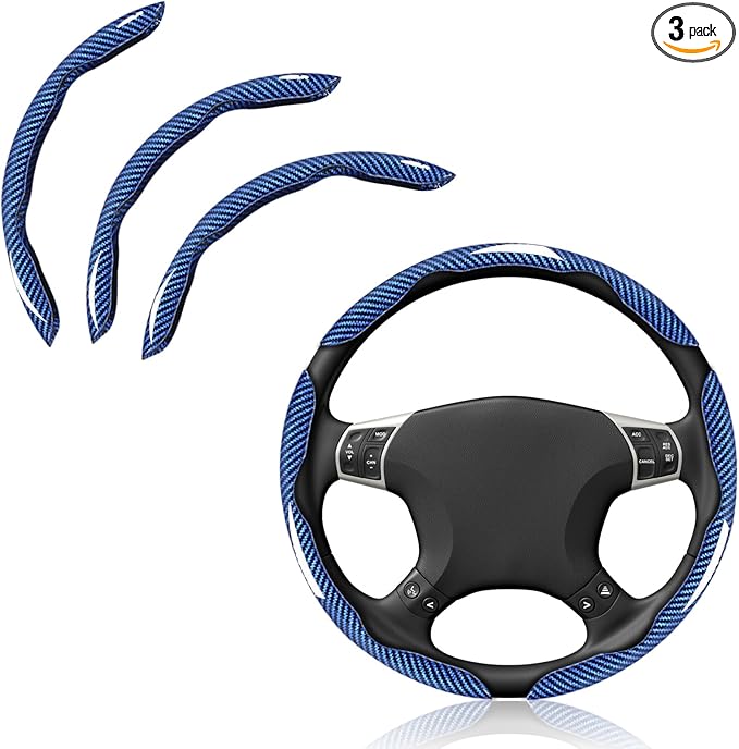 JDDRY Universal Car Steering Wheel Cover,Non-Slip Bright Carbon Fiber Steering Wheel Protector,Car Interior Accessories(Blue,3PC)