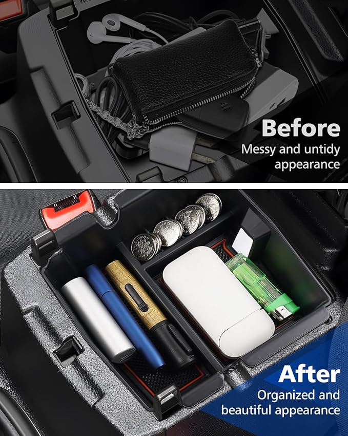 FIILINES Center Console Organizer for Jeep Wrangler JL JLU 2018-2024/ Gladiator JT 2020-2023/ 4XE 2021-2023, Center Console Tray Secondary Armrest Storage Box ABS Insert Container with Anti-Slip Mats