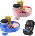 [2 Packs] Kids Car Seat Tray, Travel Tray with Cup Holder for Toddler, Kids Car Seat Food Snack Organizer for Road Trip, Stroller snack tray travel must haves - Blue+Pink