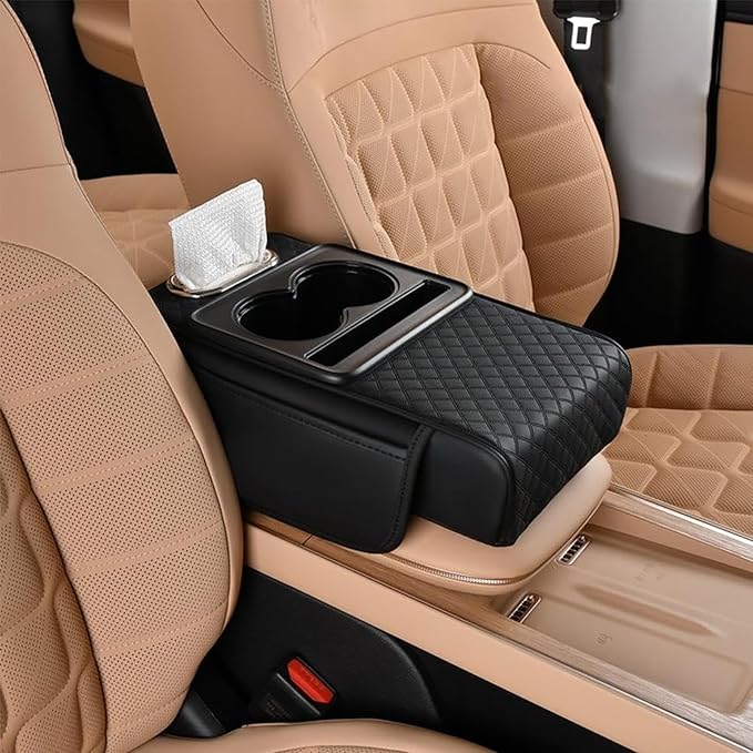 Car Armrest Cushion for Honda Pilot 2023 2024 2025, Leather Arm Rest Cover Center Console Armrest Pillow Armrest Storage Box Pad Multifunctional Accessories Interior Organizers,A/Black