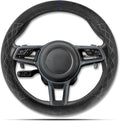 PAUUOOA Alcantara Sports Steering Wheel Cover 14.5" to 15" Fit - Anti-Slip Comfort Grip, Durable Soft Suede-Feel Luxury Material for Men Drivers | Fits Sports Cars, Luxury Cars, Sedans, SUVs and EV