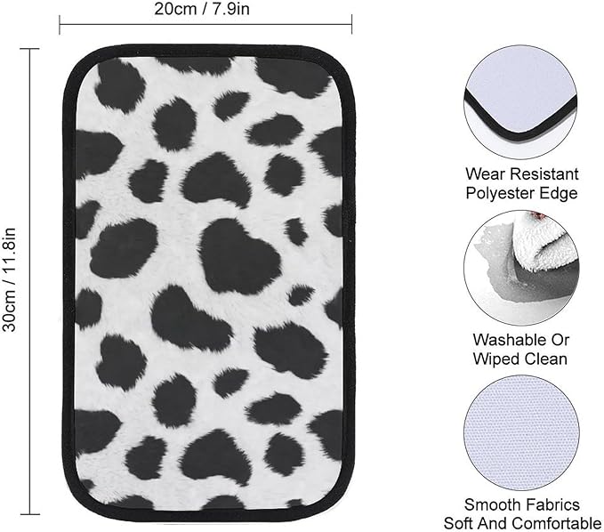 Black and White Cow Faux Fur Car Center Console Cushion Pad,Waterproof Armrest Seat Box Cover Protector,Comfortable Car Decor Accessories Fit for Most Cars, Vehicles, SUVs
