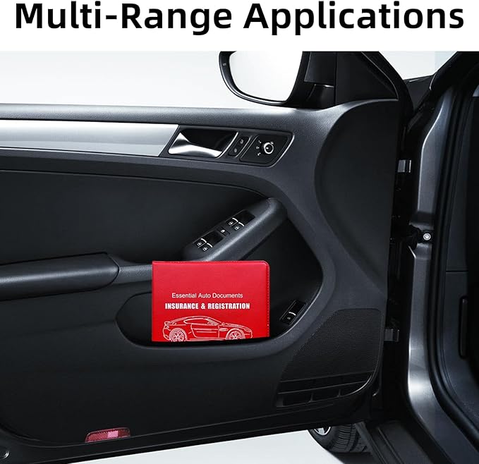 Ziciner Car Registration Insurance Holder, 2Pack Essential Auto Card Document Glove Box Organizer with Touch Fastener, Vehicle Interior Accessories Perfect for Most Car, Truck, SUV (Red/Big Car)