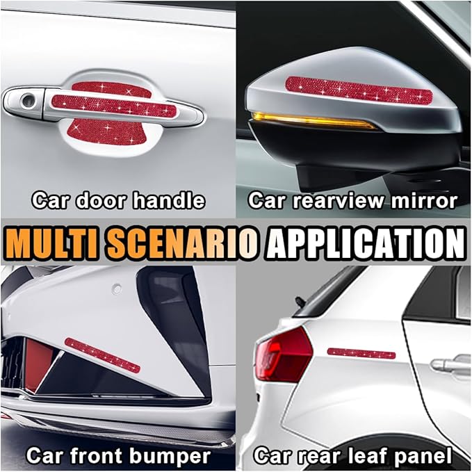 10PCS Bling Car Door Handle Anti-Scratch Sticker, Universal Car Doors Handles Protective Cover, Shiny Rhinestone Auto Decor Accessories for Women (Red)