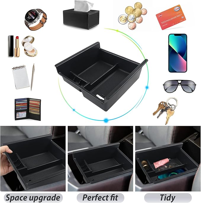 SKTU for 2020-2024 2025 Kia Telluride 2014-2024 Toyota 4Runner Center Console Organizer Insert ABS Black Materials Tray 2024 2025 Telluride Accessories with Coin and Sunglasses Holder
