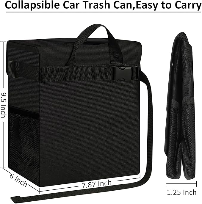 ELONGRIVER Car Trash Can Bin for Back Seat Leak Proof, Cute Car Trash Bag Hanging, Vehicle Trash Can for SUV Truck Van, Automotive Garbage Cans Front Seat Black